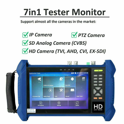 1stPV Tester Monitor 7inch 8MP 7in1 3840x2160 for IP, Standard Analog CVBS TVI/AHD/CVI