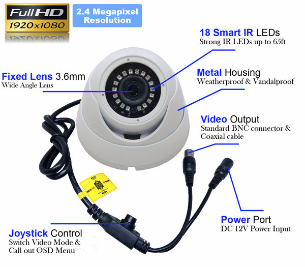 [1PV-36TFDW] 1stPV Security Dome Camera 3.6mm Fixed Lens 4in1 HD TVI CVI AHD Analog Indoor & Outdoor