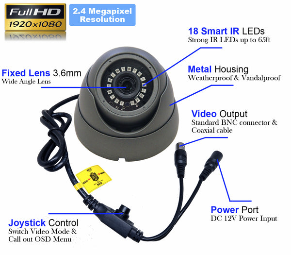 [1PV-36TFD] 1stPV Security Dome Camera 2.4MP 3.6mm Fixed Lens 4in1 HD-TVI CVI AHD Analog