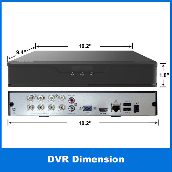 [1PV-NVR08U] 8CH Security System Hybrid HD H.265+/H.264 5in1 NVR, HD-TVI/CVI/AHD/IP, No HDD, 1080P HDMI/VGA Video Out, Phone APPs for Home & Office, Work w/ 5MP Lite Analog & 4MP IP Camera